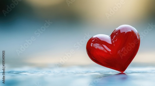 Red heart shape on a misty glass surface with a beautiful blurred background, creating a serene atmosphere and ample space for text or design elements.