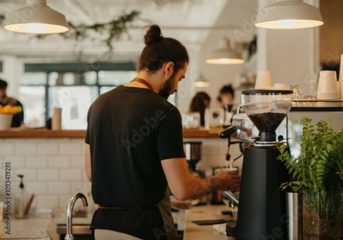 Barista Making Coffee in a Cozy Cafe