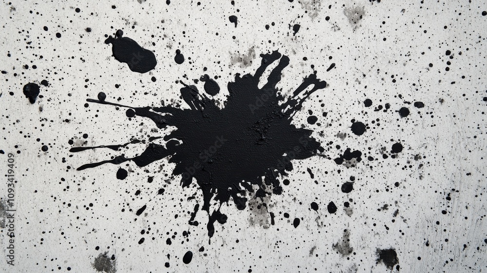 A vibrant black paint splash on a textured white background, creating a striking contrast that draws the eye. A vibrant black paint splash on a textured white background, creating a striking contrast that draws the eye.