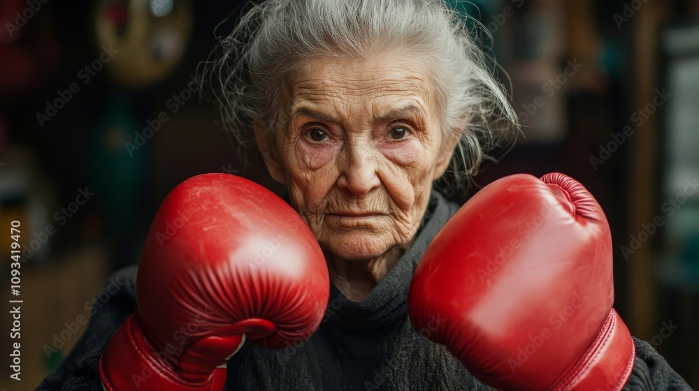 A Fearless Elderly Boxer is Fully Prepared and Eager for Action Inside the Boxing Ring and Ready to Compete A Fearless Elderly Boxer is Fully Prepared and Eager for Action Inside the Boxing Ring and Ready to Compete
