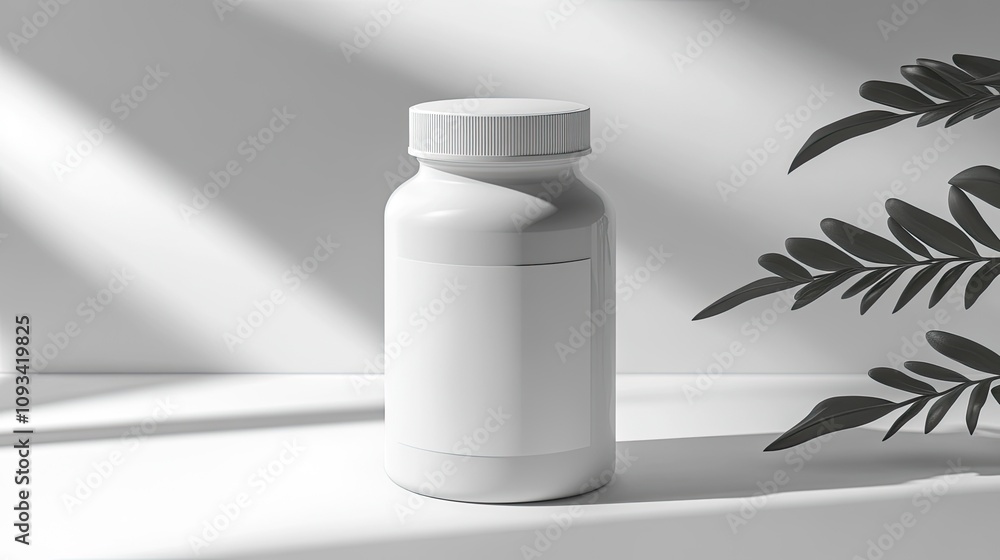 A vitamin drink bottle with a blank label for branding, placed on a clean white surface. A vitamin drink bottle with a blank label for branding, placed on a clean white surface.