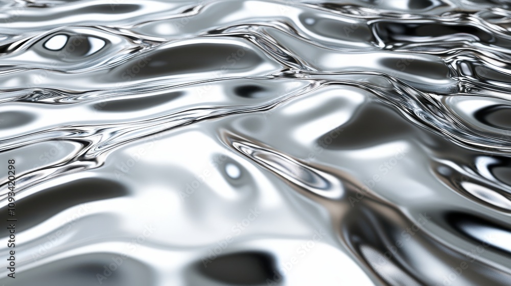 Close-up of shimmering silver liquid surface with gentle ripples reflecting light. Close-up of shimmering silver liquid surface with gentle ripples reflecting light.