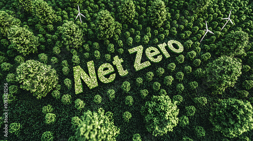 Promoting Net Zero Initiatives Green Landscape Environmental Awareness Nature Aerial Perspective Sustainability Concept