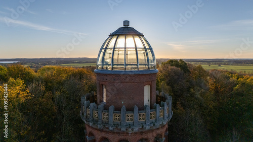 Drone aerial view of Ernst Moritz Arndt Tower in Rügen photo