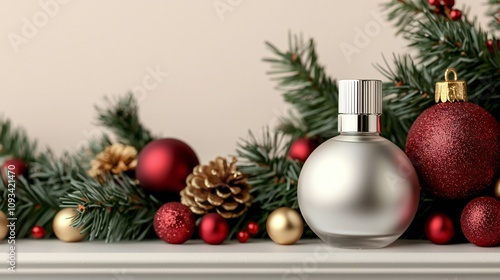 Festive Christmas Perfume Gift Silver Bottle Red Ornaments