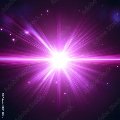 Vibrant Cosmic Burst of Light with Radiant Rays and Sparkling Stars Creating a Dreamy, Ethereal Atmosphere in Gorgeous Purple Hues