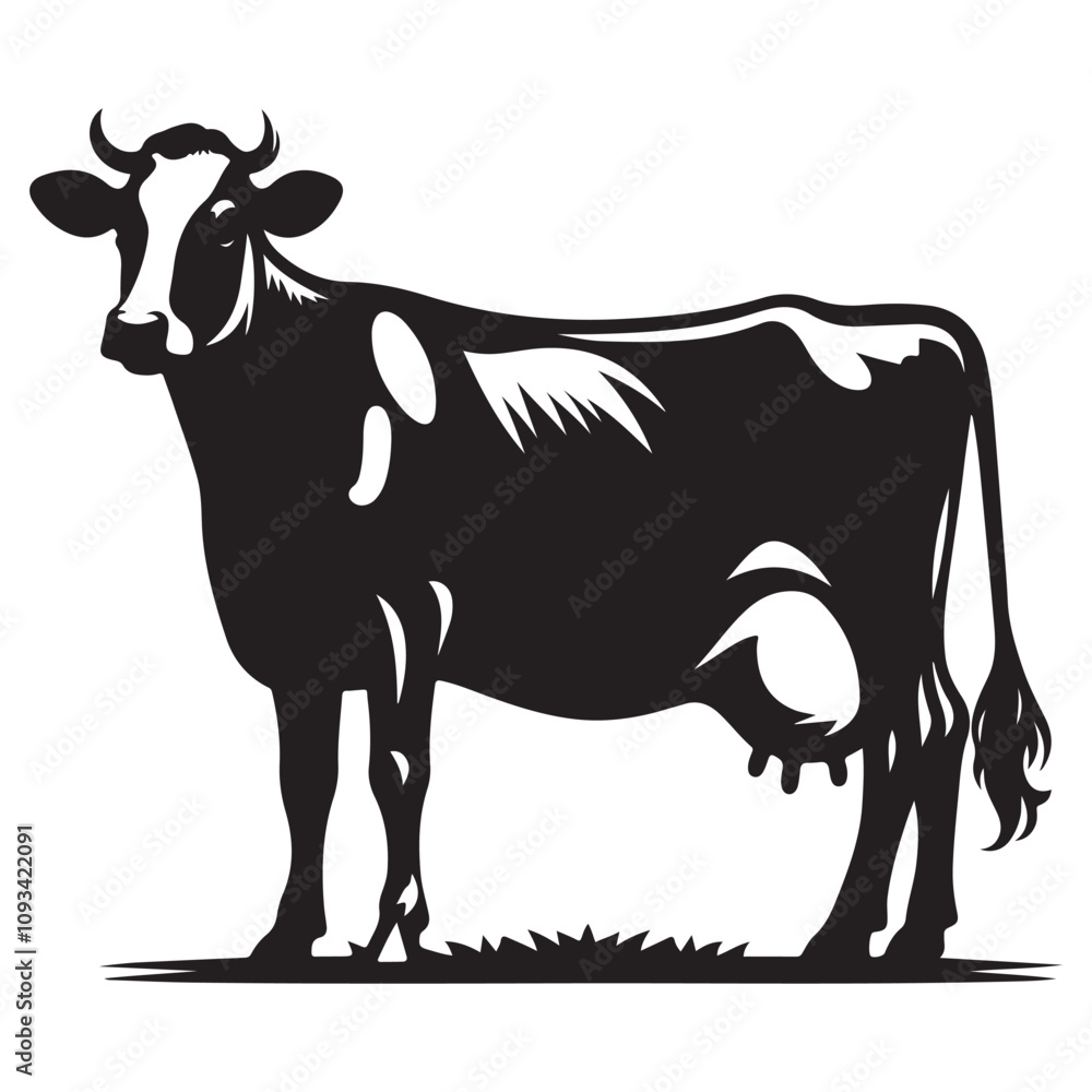 Fototapeta premium Cow black silhouette vector isolated on white background