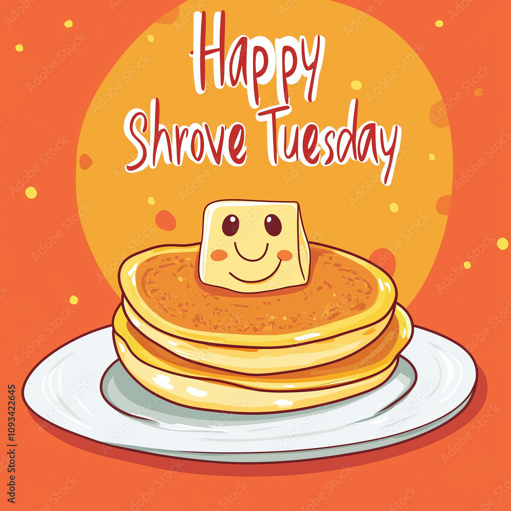 Happy Shrove Tuesday pancake illustration with butter smile Happy Shrove Tuesday pancake illustration with butter smile