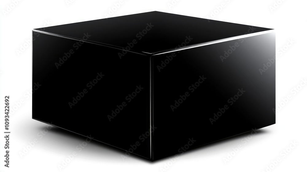 Sleek black cube with glossy surface and subtle reflections, isolated on a clean white background, emphasizing its modern design and minimalism. Sleek black cube with glossy surface and subtle reflections, isolated on a clean white background, emphasizing its modern design and minimalism.