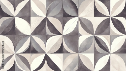 Vintage geometric mosaic design showcasing an elegant interplay of gray and white cement tile textures, perfect for a stylish background.