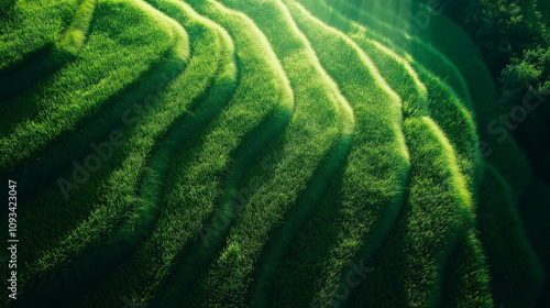 Overhead shot of sugarcane plants in neat rows, economic crops, sweet harvest