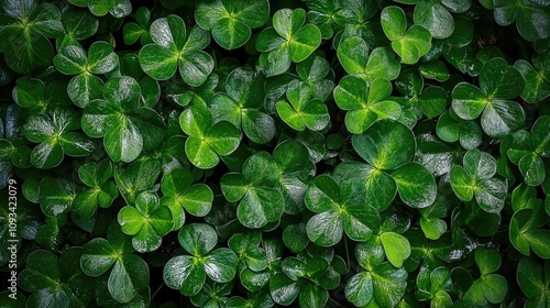Wallpaper Mural Lush green clover leaves forming a rich textured backdrop ideal for festive celebrations and nature-themed designs. Torontodigital.ca
