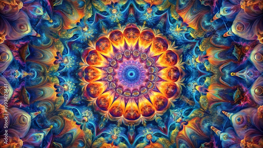 Vibrant mandala artwork with intricate kaleidoscopic symmetry Vibrant mandala artwork with intricate kaleidoscopic symmetry