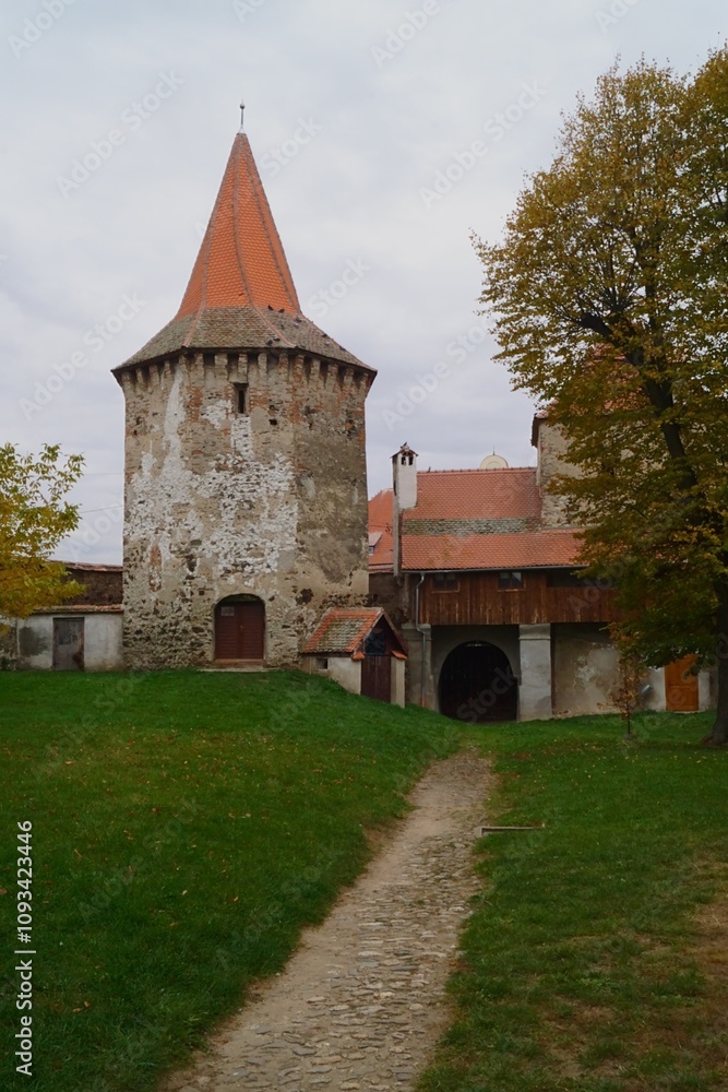 Defense tower from the fortification of the evangelical church in Cristian, Sibiu, Transylvania, Romania Defense tower from the fortification of the evangelical church in Cristian, Sibiu, Transylvania, Romania