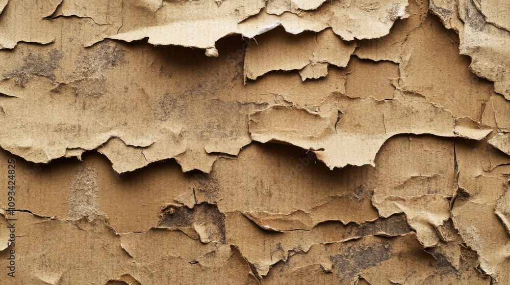 Close-up of textured, peeling cardboard with shades of brown and subtle dirt, showcasing nature's unique aged appearance. Close-up of textured, peeling cardboard with shades of brown and subtle dirt, showcasing nature's unique aged appearance.