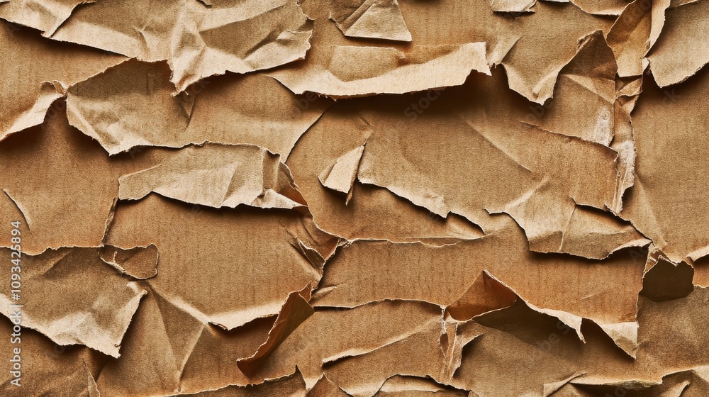 Close-up of crumpled brown paper, showcasing a texture of folds and wrinkles, ideal for background use. Close-up of crumpled brown paper, showcasing a texture of folds and wrinkles, ideal for background use.
