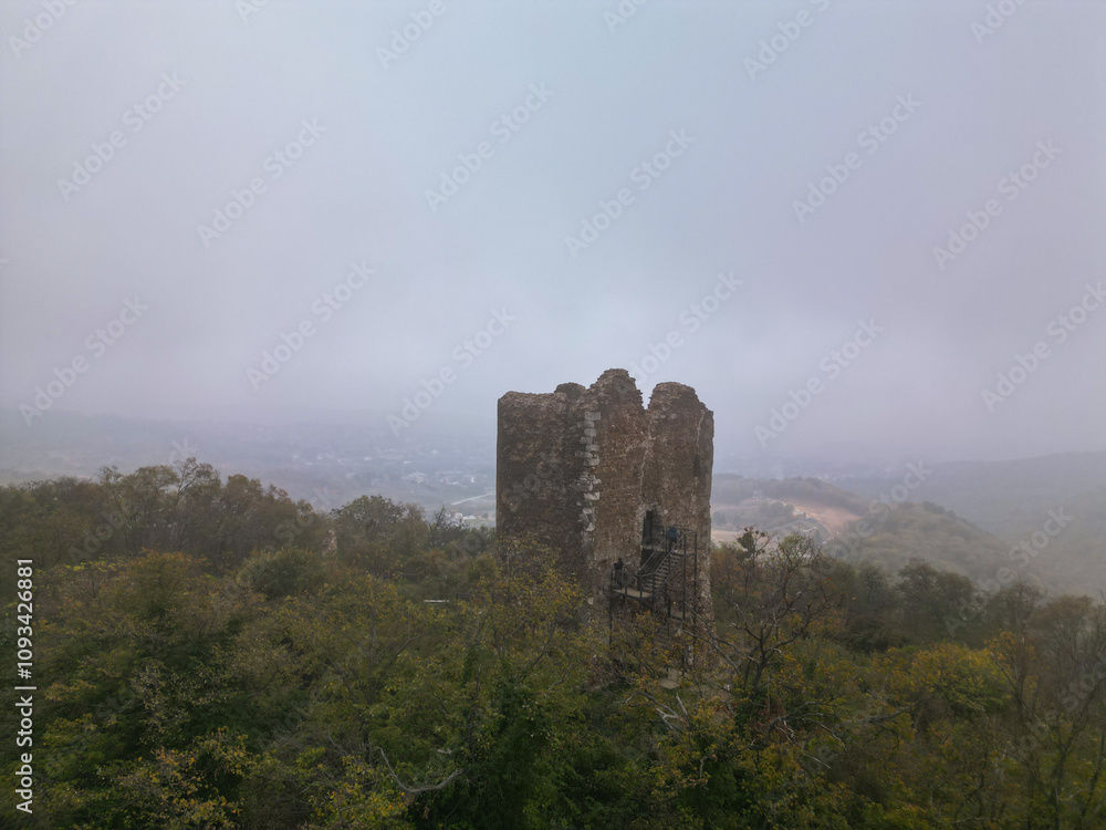 Ancient Tower Vrdnik, Fruska Gora in Serbia - drone aerial shot Ancient Tower Vrdnik, Fruska Gora in Serbia - drone aerial shot
