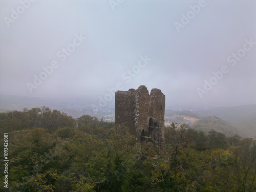  Ancient Tower Vrdnik, Fruska Gora in Serbia - drone aerial shot photo