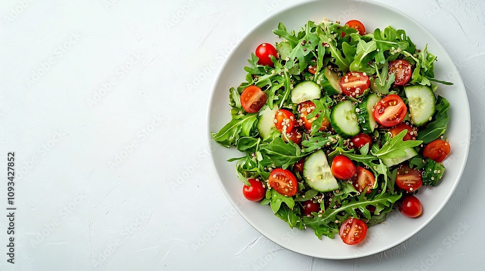 Vibrant Quinoa Salad with Fresh Vegetables on a Clean White Table Vibrant Quinoa Salad with Fresh Vegetables on a Clean White Table