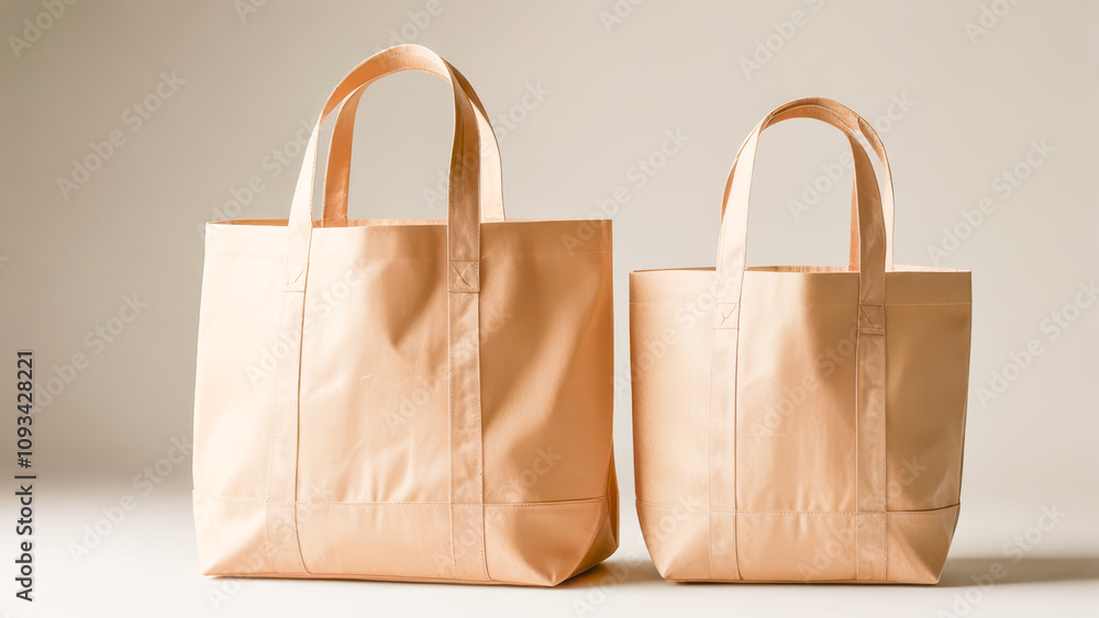 Brown Paper Shopping Bag, in muji style, a eco-friendly shopping bag, minimal design on solid white background, single object Brown Paper Shopping Bag, in muji style, a eco-friendly shopping bag, minimal design on solid white background, single object