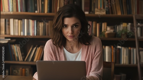 The Woman with Laptop Focused