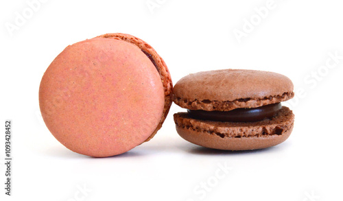 Sweet and colorful french macaroons or macaron on white background, Dessert.