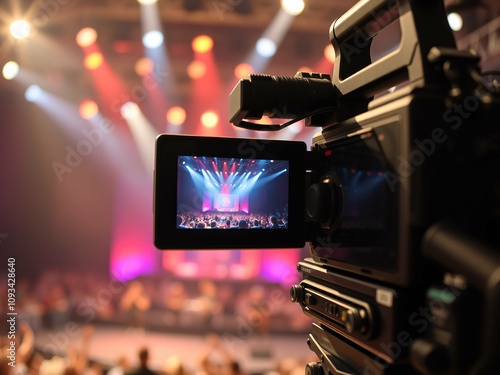 A studio camera with high resolution capturing the concert performance