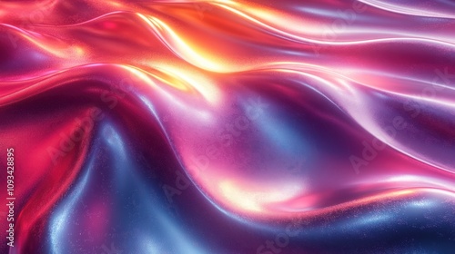 Abstract background of flowing iridescent blue and red liquid with warm glow in the middle.