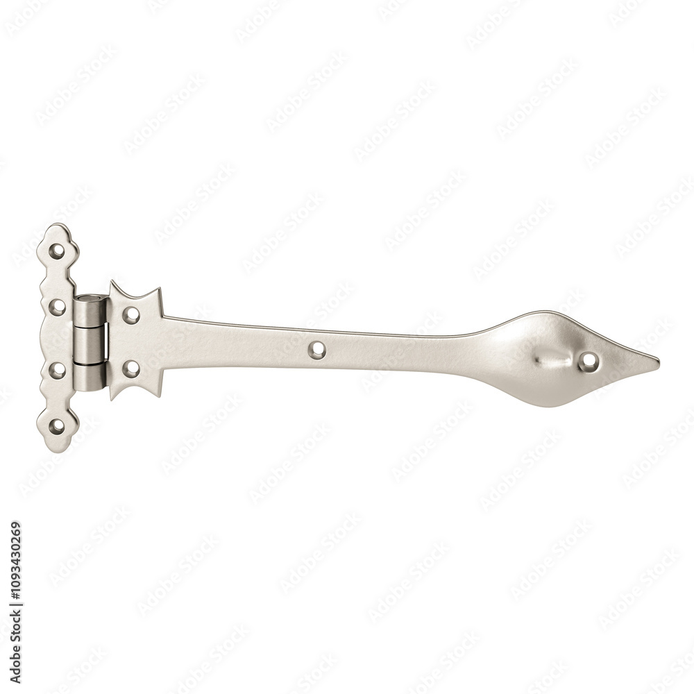 A silver hinge with a pointed end A silver hinge with a pointed end