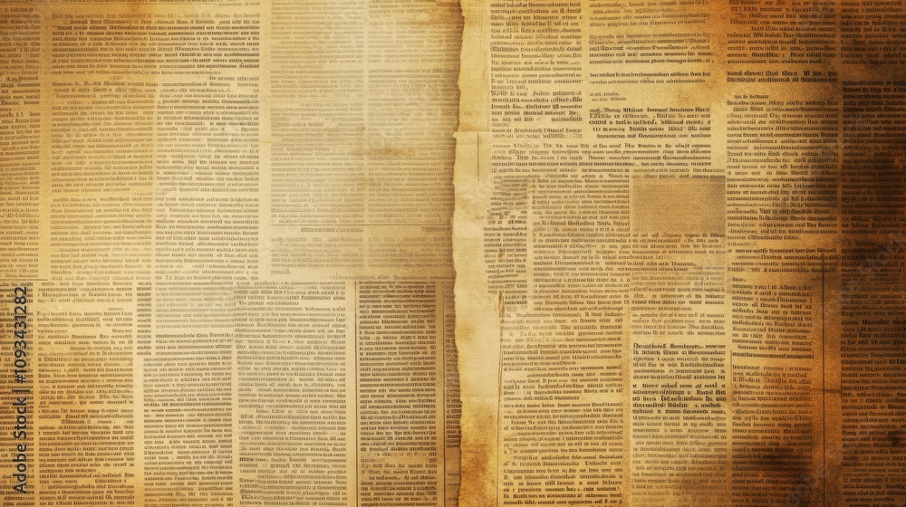 Obraz premium An aged newspaper background with faded text, creating a vintage, historical feel, perfect for storytelling.