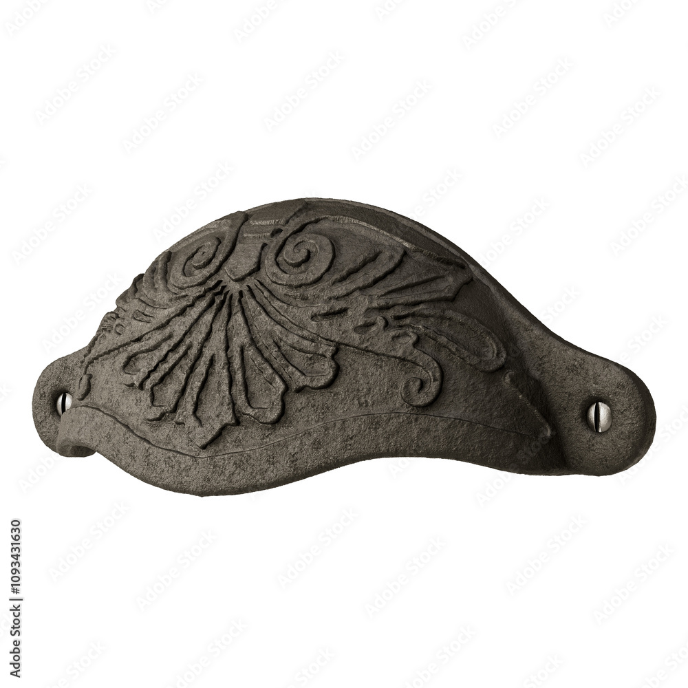 A metal handle with a flower design on it