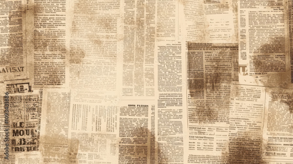 Obraz premium A vintage collage of faded newspaper clippings, evoking a sense of nostalgia and history.