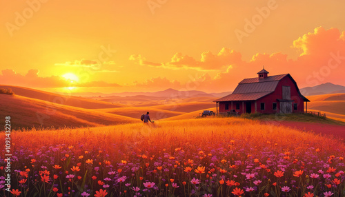 sunset over the field