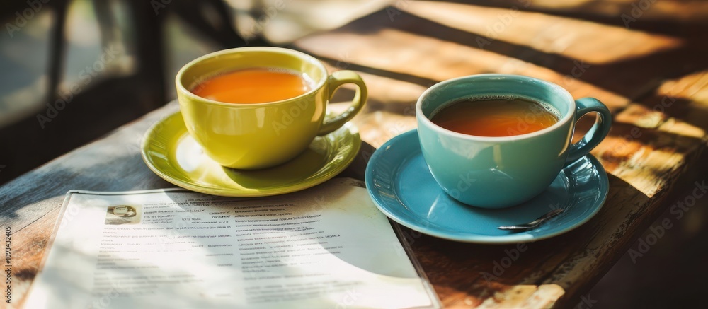 Two Cups of Tea on a Wooden Table Two Cups of Tea on a Wooden Table