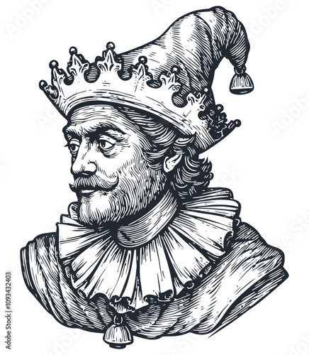 Medieval royal jester, vector illustration.