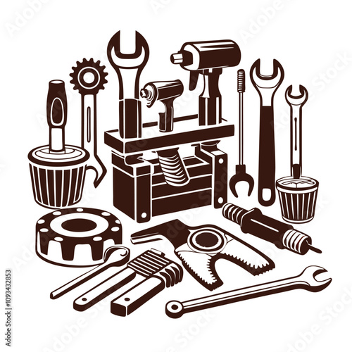 Workshop tools silhouette vector isolated on white background. Vector illustration