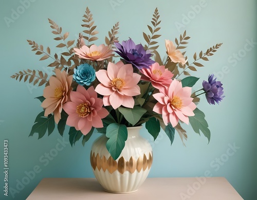 a bouquet of abstract stylized flowers in shades photo