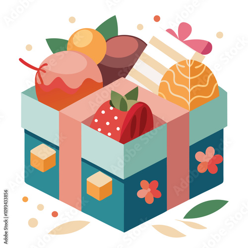 Gift box with ribbon and bow vector illustration for birthday holiday and Christmas celebration