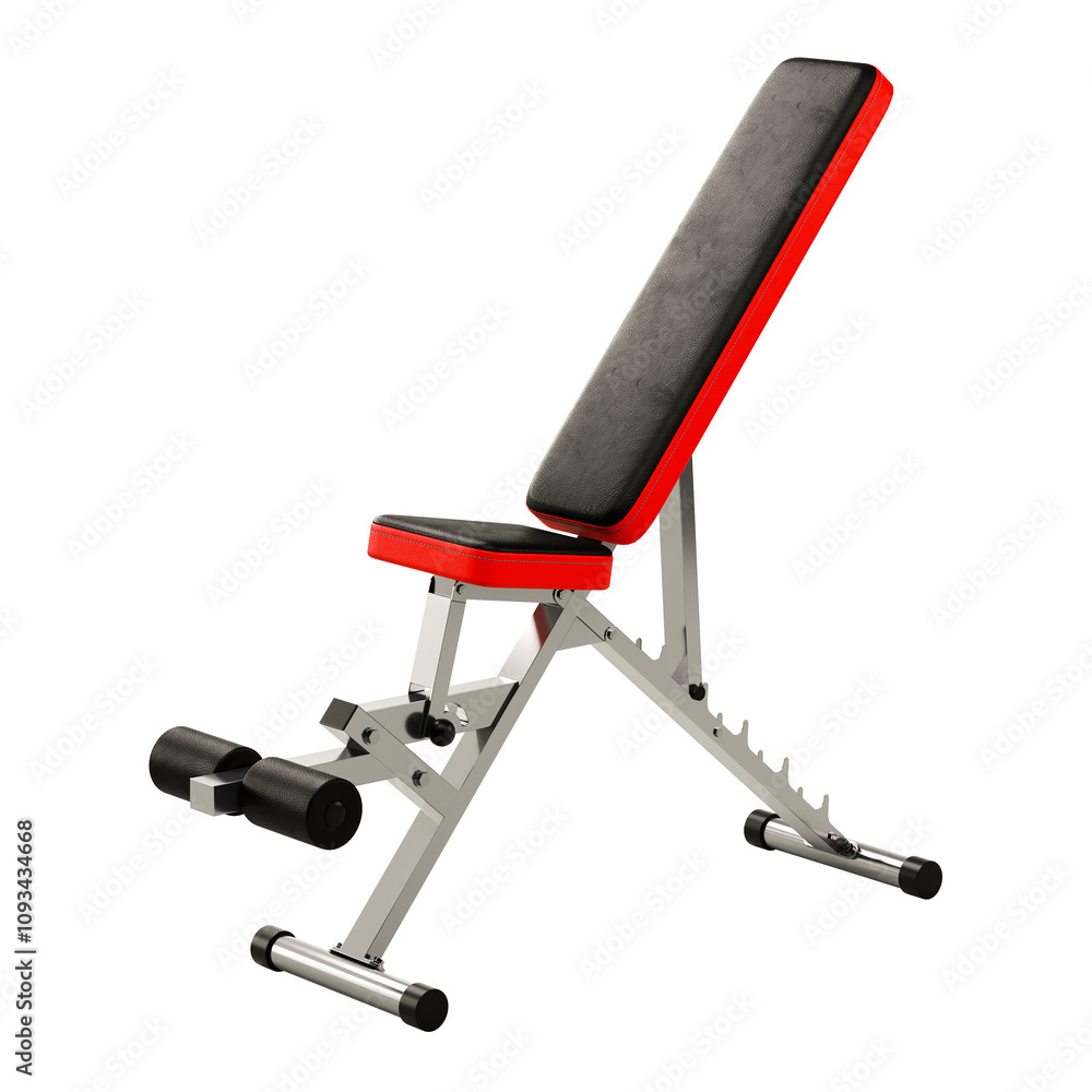 A red and black bench with a black cushion A red and black bench with a black cushion