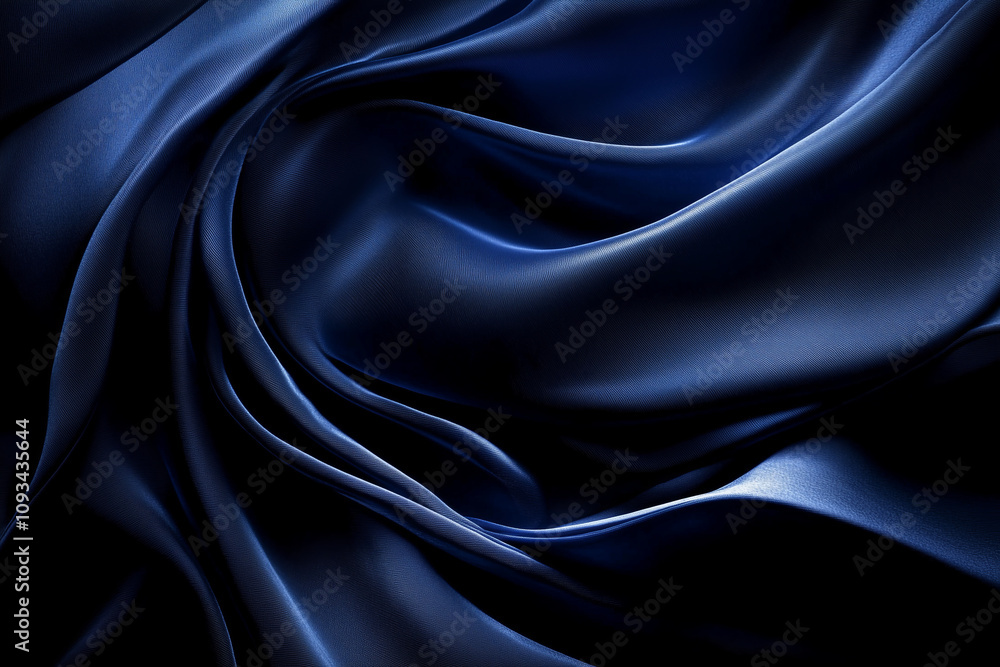 Obraz premium Deep blue silky fabric draped in soft folds..