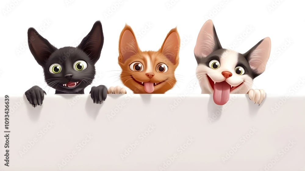 Cute Cartoon Cats With Playful Expressions Peeking Over a White Surface, Perfect for Pet Lovers and Animal Enthusiasts in Various Creative Projects Cute Cartoon Cats With Playful Expressions Peeking Over a White Surface, Perfect for Pet Lovers and Animal Enthusiasts in Various Creative Projects