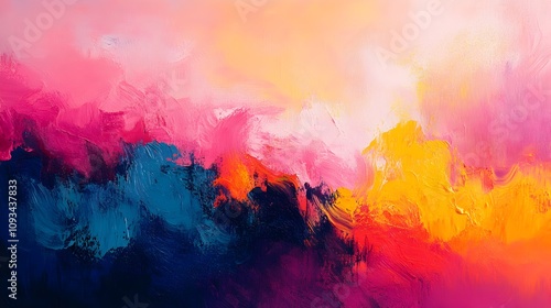 Vibrant abstract art displaying colorful landscapes contemporary gallery paintings creative space aesthetic viewpoint art concept