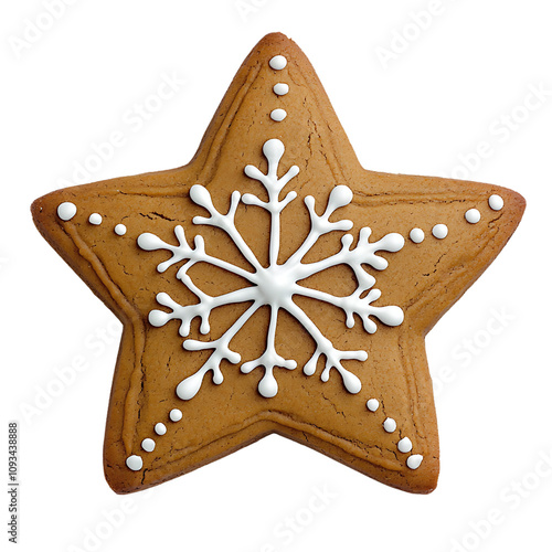 Decorated  Gingerbread Star Cookie with Icing for Christmas Holidays