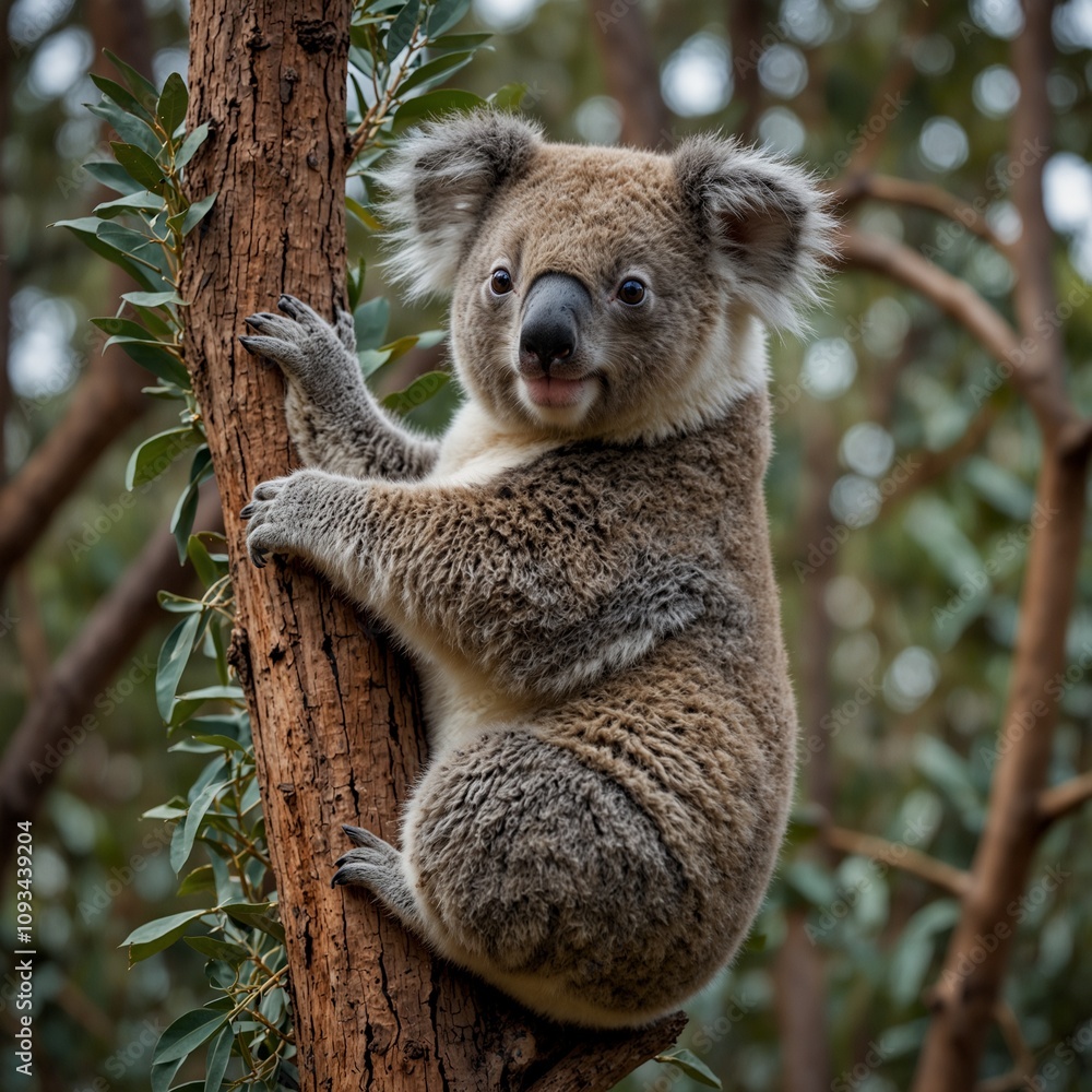 Fototapeta premium A koala clinging to an invisible eucalyptus tree.