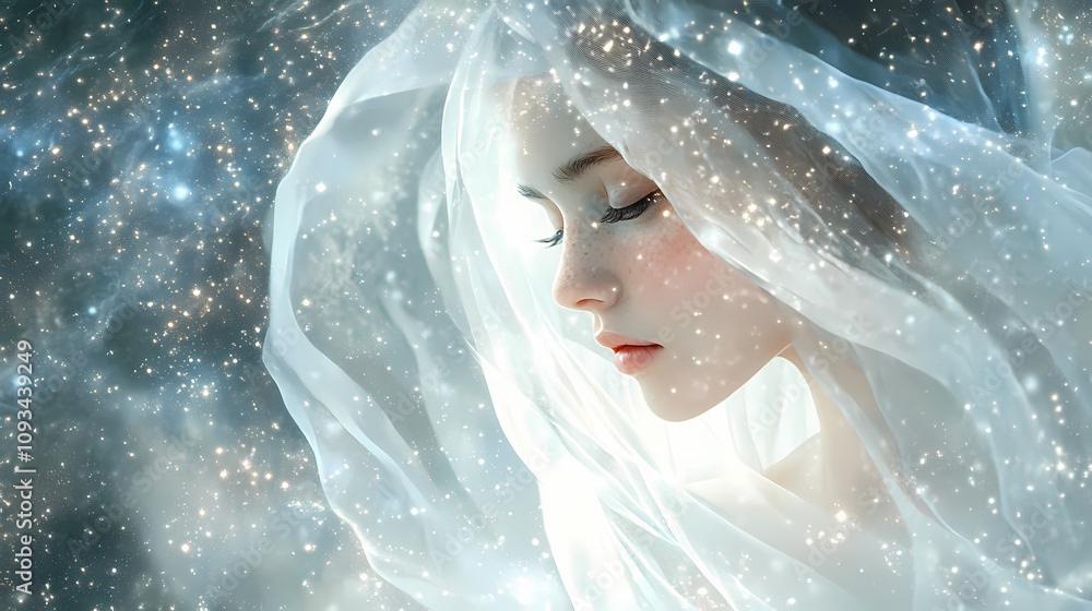 Infuse romantic narratives with a touch of mystery through eye-level perspective. Dreamy Stardust Veil. Illustration Infuse romantic narratives with a touch of mystery through eye-level perspective. Dreamy Stardust Veil. Illustration
