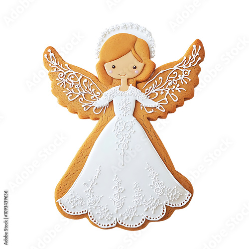 Decorated Gingerbread Angel Cookie with Icing for Christmas Holidays