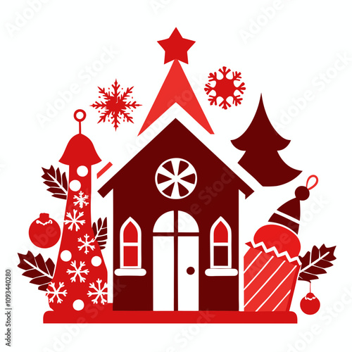  Christmas winter and house vector silhouette on white background