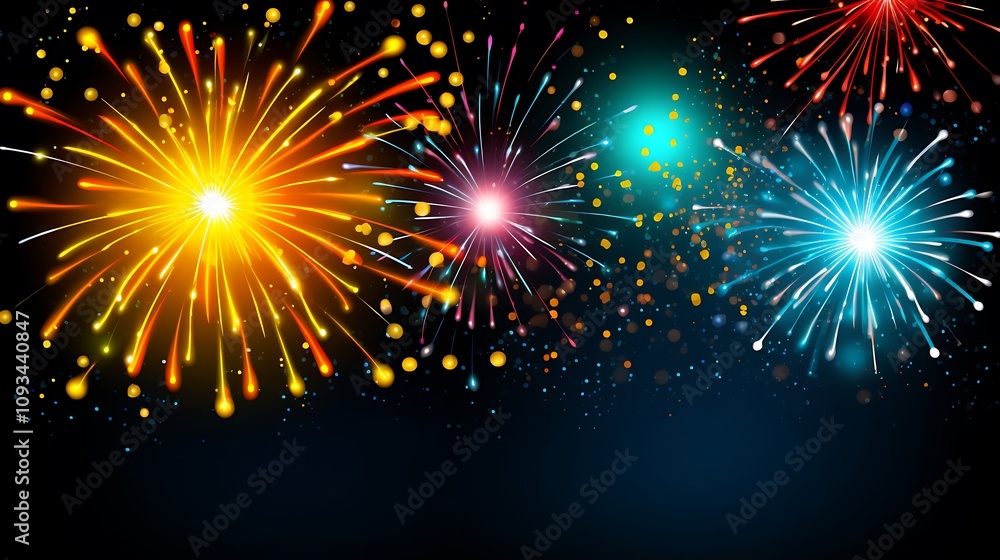 Naklejka premium Vibrant Fireworks Display Illuminating Night Sky