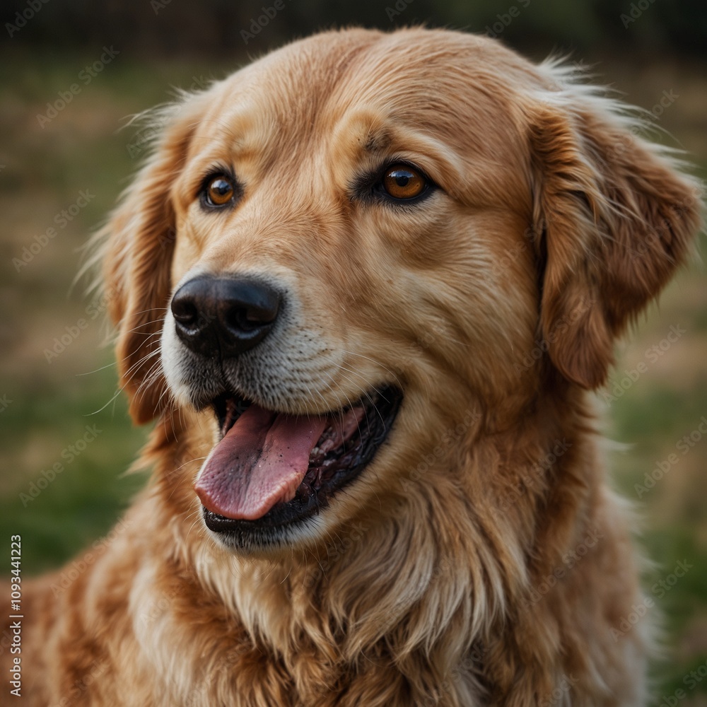 A golden retriever with a cheerful expression. A golden retriever with a cheerful expression.