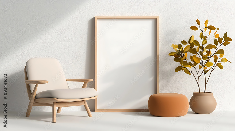 Obraz premium Modern minimalist living room decor cozy home environment stylish furniture arrangement natural light contemporary aesthetic for inviting spaces